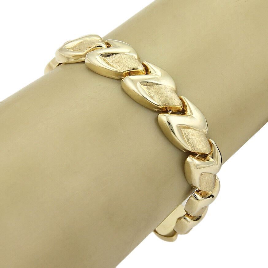 Z Shape 14k Yellow Gold Fancy Textured Link Bracelet