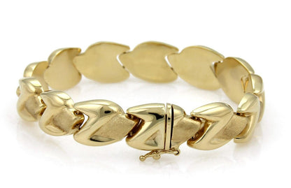 Z Shape 14k Yellow Gold Fancy Textured Link Bracelet