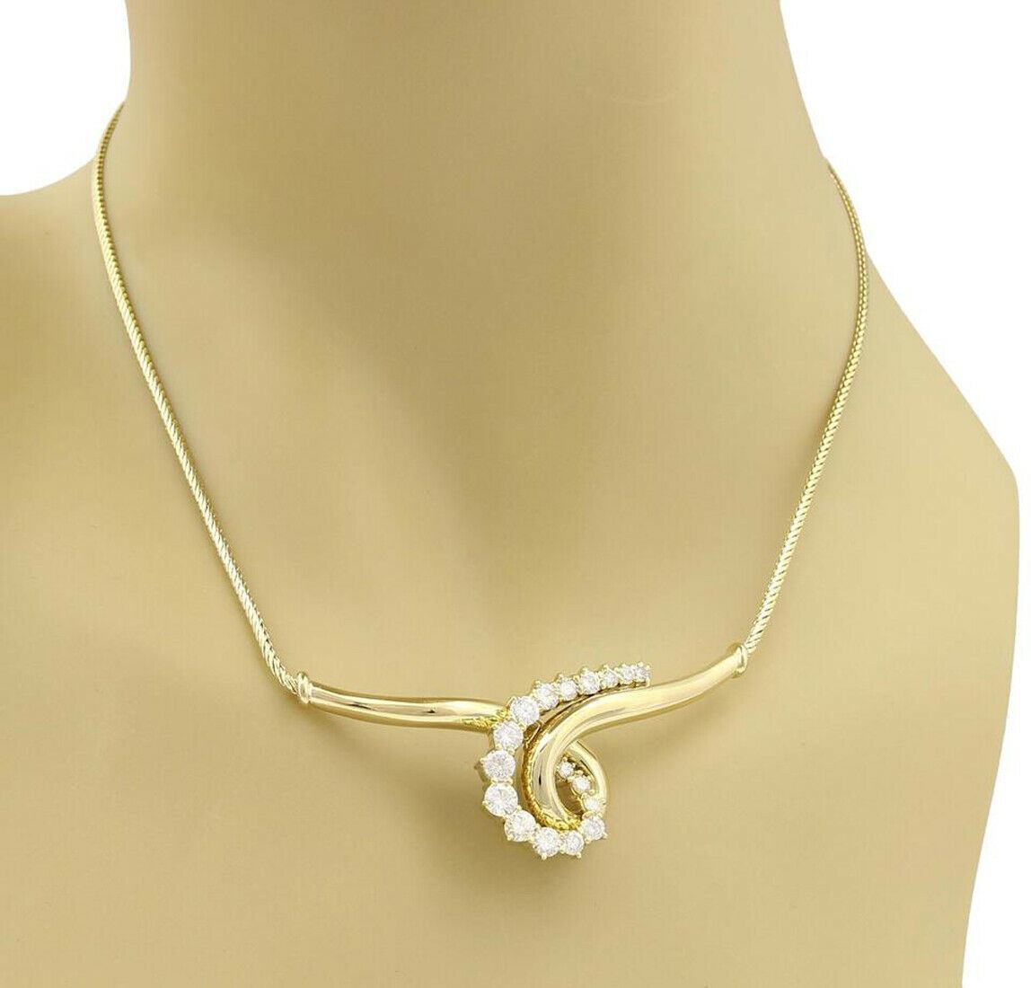 Jose Hess Diamond 18k Yellow Gold Wide Curved Scroll Necklace
