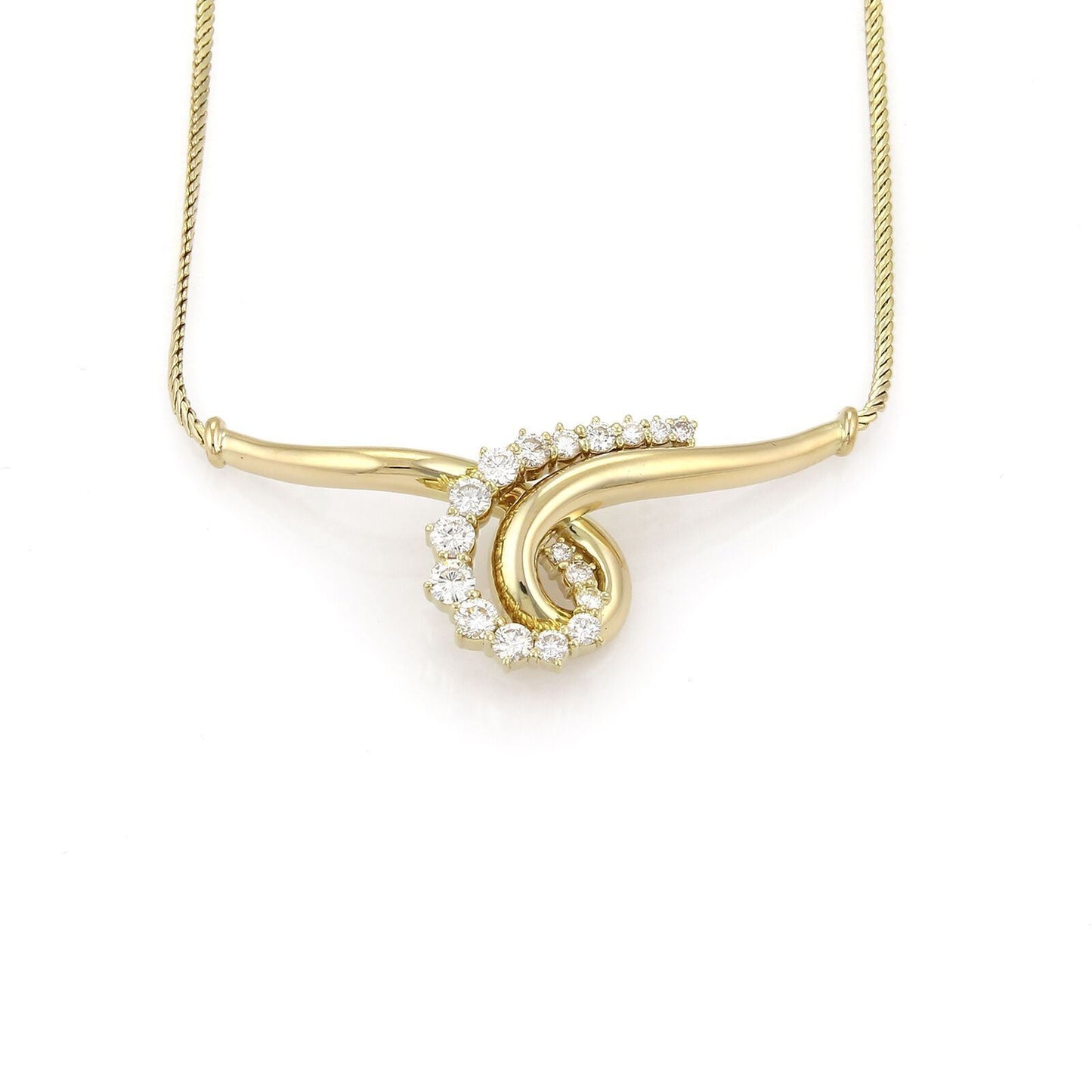 Jose Hess Diamond 18k Yellow Gold Wide Curved Scroll Necklace