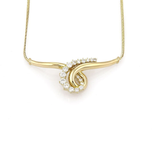 Jose Hess Diamond 18k Yellow Gold Wide Curved Scroll Necklace