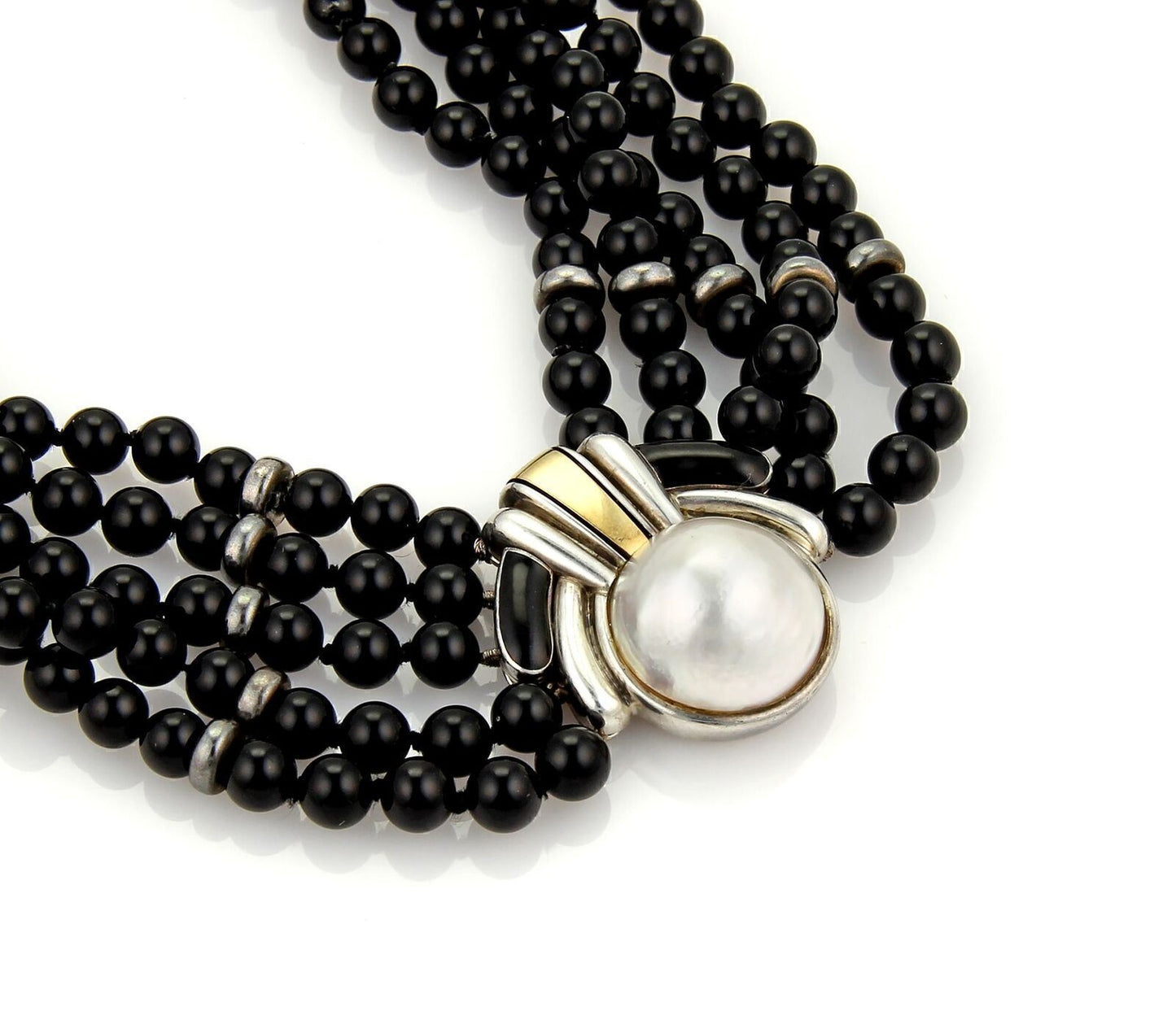 Cartier Mabe Pearl & Onyx Bead 18k Gold Sterling Choker Necklace
