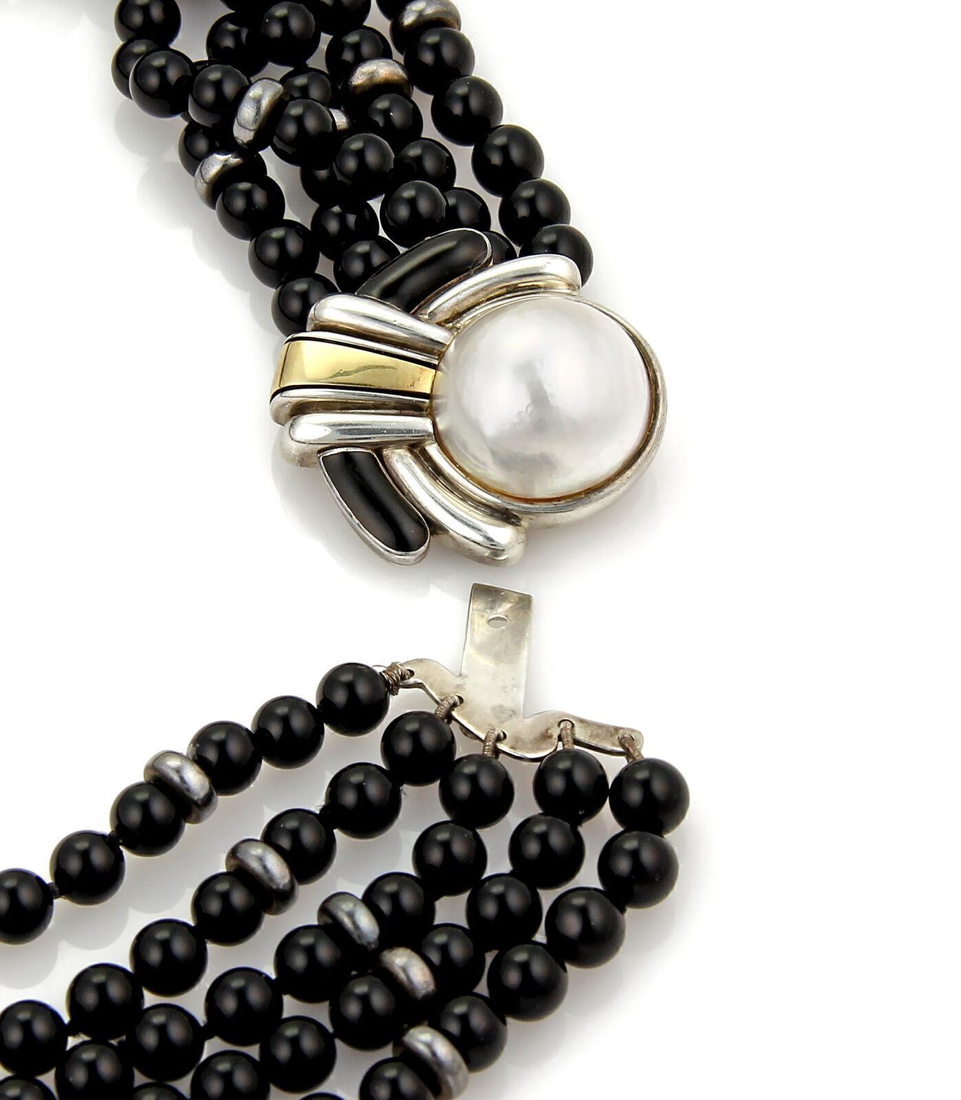 Cartier Mabe Pearl & Onyx Bead 18k Gold Sterling Choker Necklace