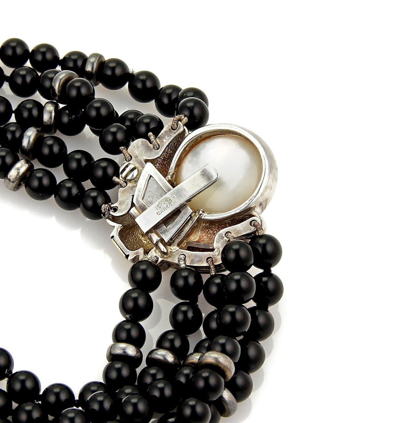 Cartier Mabe Pearl & Onyx Bead 18k Gold Sterling Choker Necklace