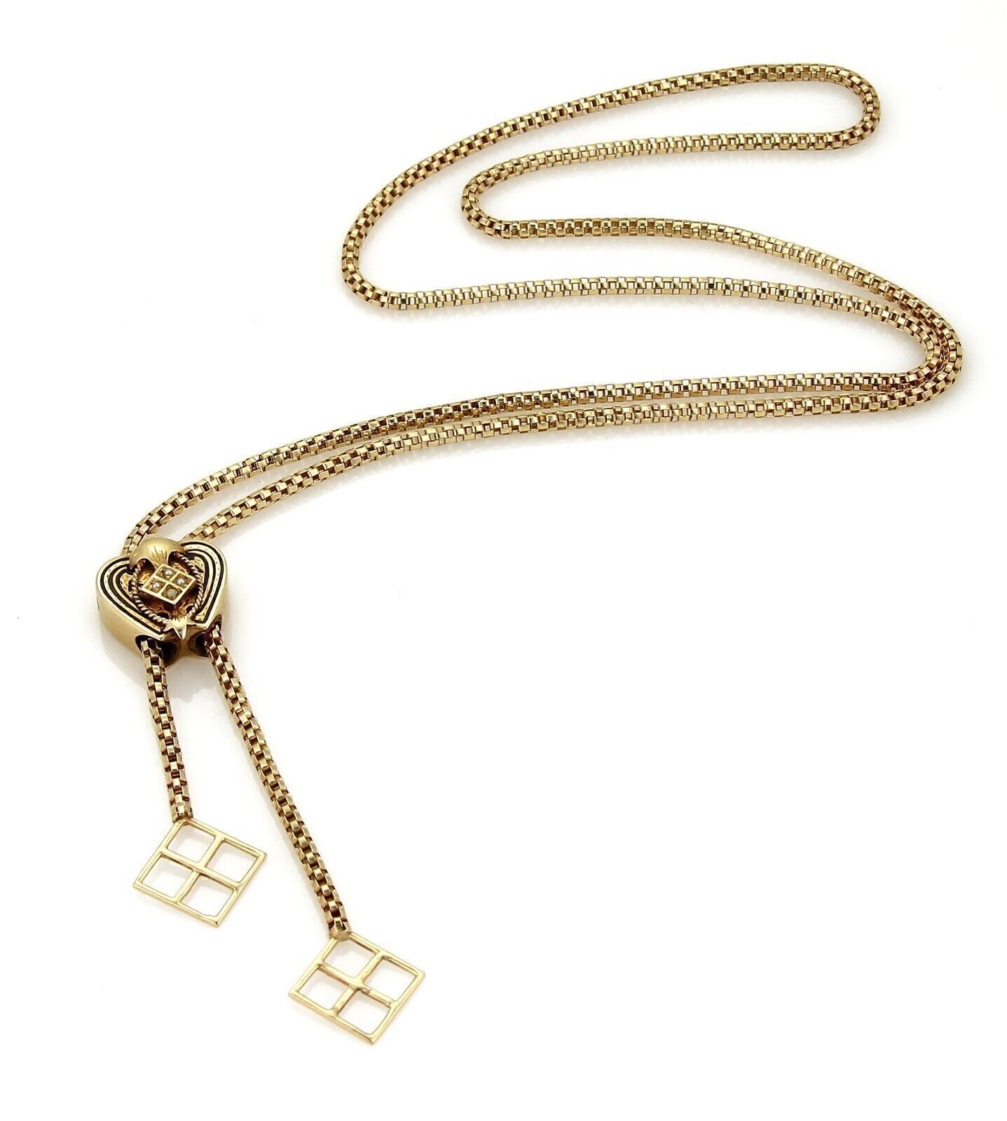 Heart Slide 14k Gold Pendant Tube Filigree Chain Tassel Necklace