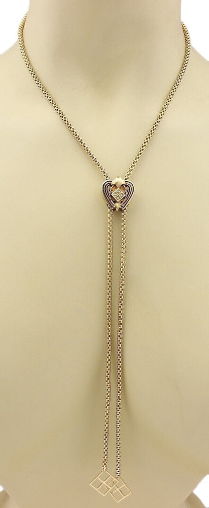 Heart Slide 14k Gold Pendant Tube Filigree Chain Tassel Necklace