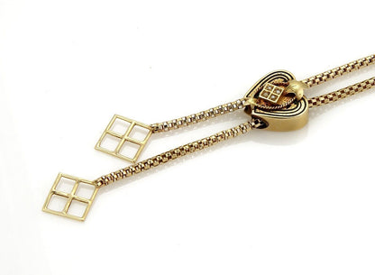 Heart Slide 14k Gold Pendant Tube Filigree Chain Tassel Necklace