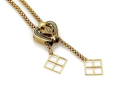 Heart Slide 14k Gold Pendant Tube Filigree Chain Tassel Necklace