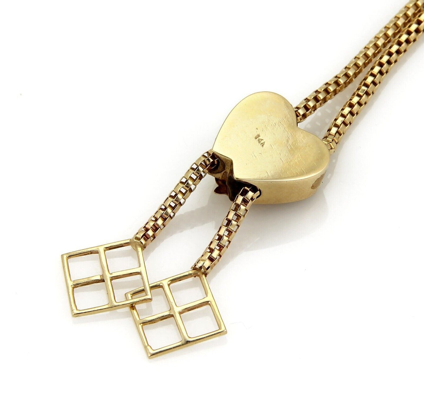 Heart Slide 14k Gold Pendant Tube Filigree Chain Tassel Necklace