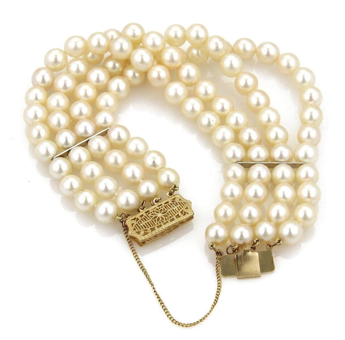 Multi-Strand 7mm Pearl 14k Yellow Gold Bracelet