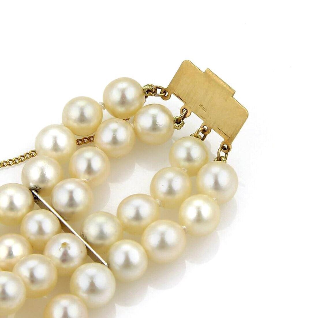 Multi-Strand 7mm Pearl 14k Yellow Gold Bracelet
