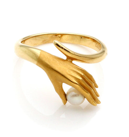 Carrera y Carrera Pearl 18k Yellow Gold Hand Ring w/Card - Size 6