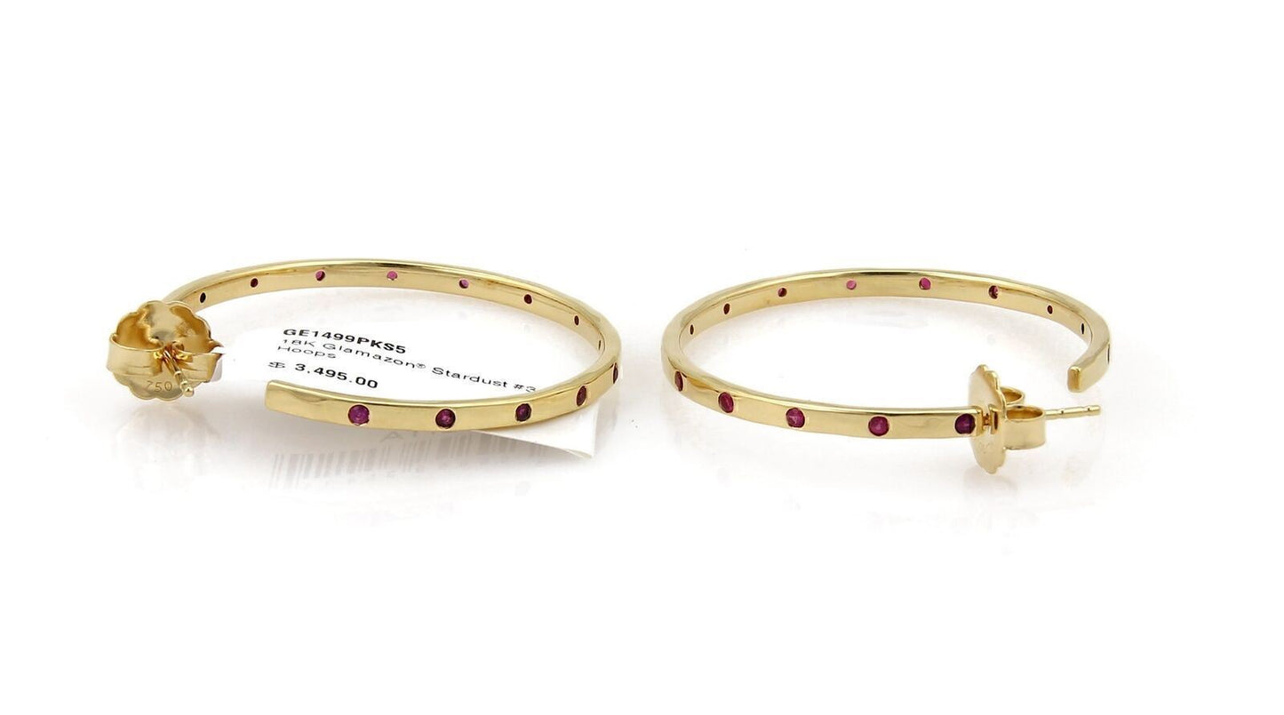 Ippolita Glamazon Stardust Deep Pink Sapphire 18k Yellow Gold Hoop Earrings