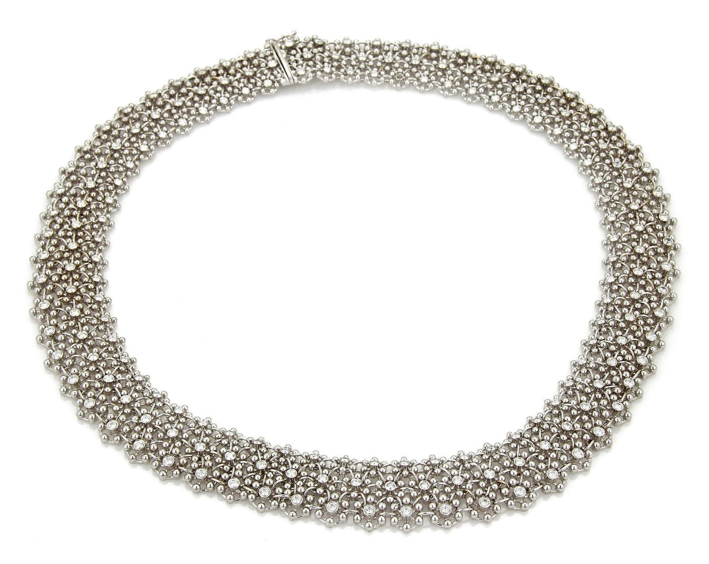 18k White Gold  Massive 8.00ct Diamonds Flex Lace Design Necklace 142gr