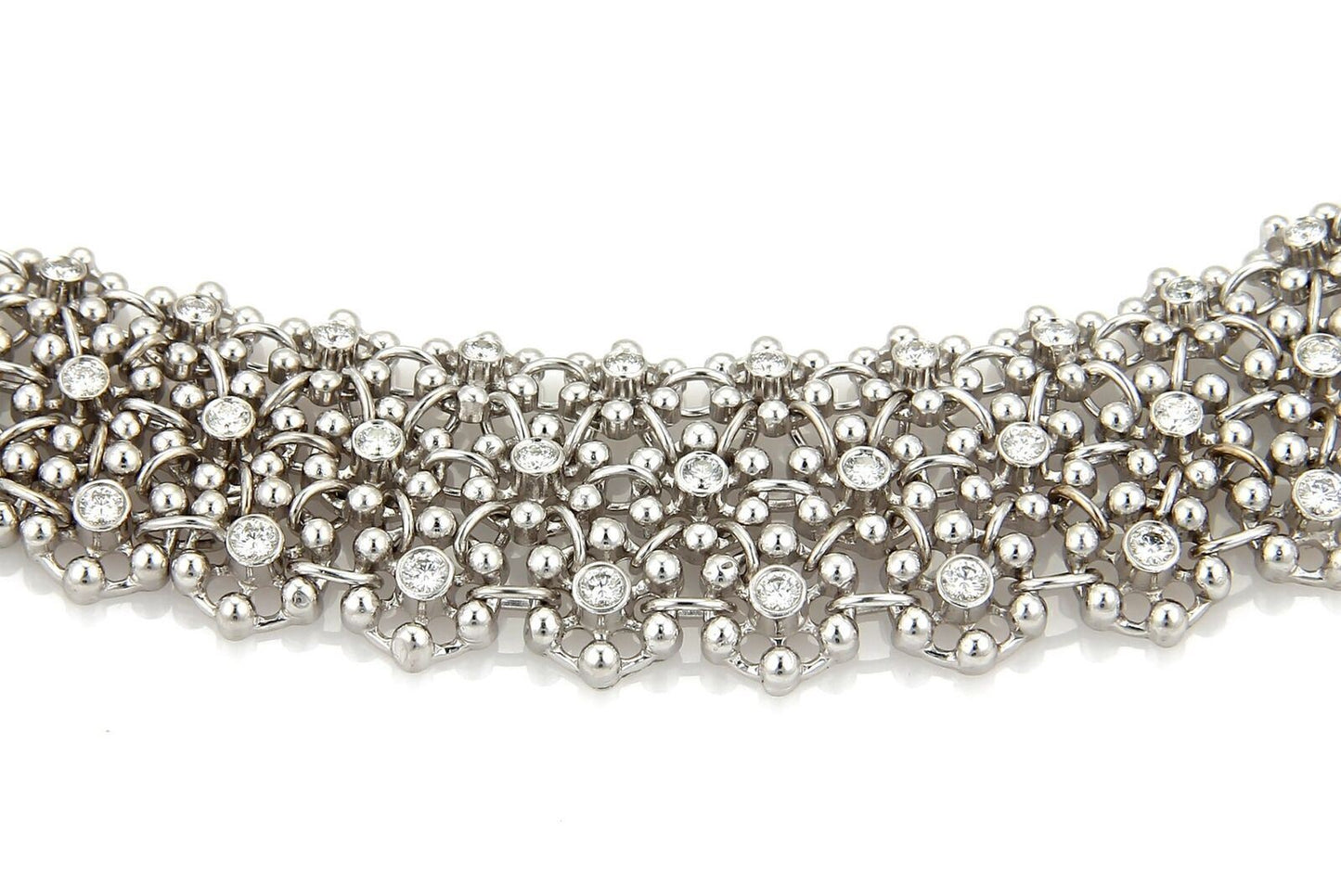 18k White Gold  Massive 8.00ct Diamonds Flex Lace Design Necklace 142gr