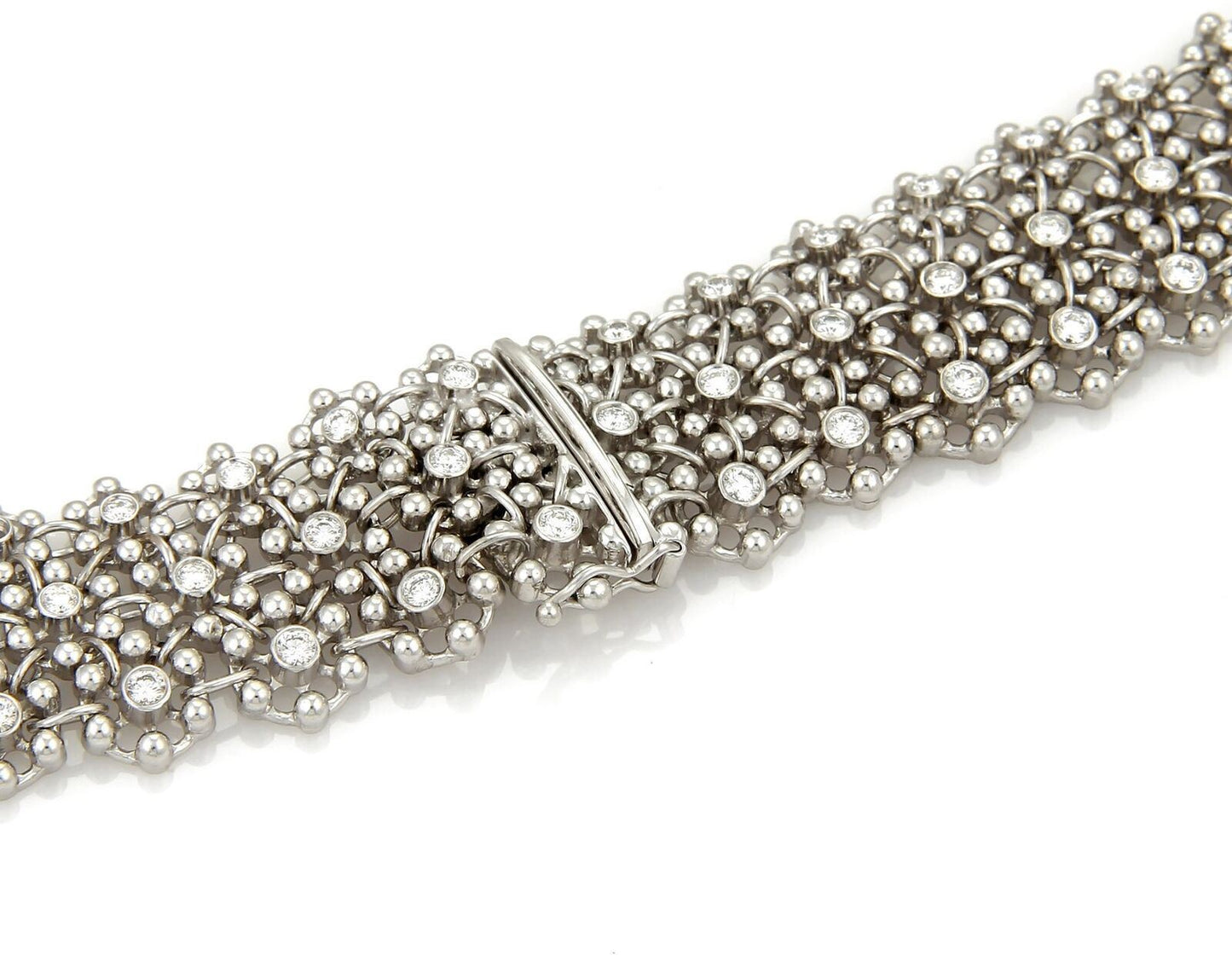 18k White Gold  Massive 8.00ct Diamonds Flex Lace Design Necklace 142gr