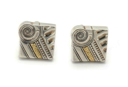 Lagos Caviar Sterling 18k Yellow Gold Fancy Design Square Top Stud Cufflinks