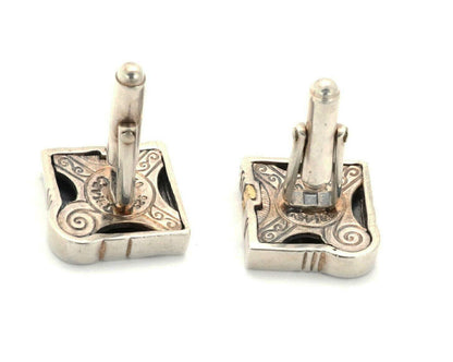 Lagos Caviar Sterling 18k Yellow Gold Fancy Design Square Top Stud Cufflinks