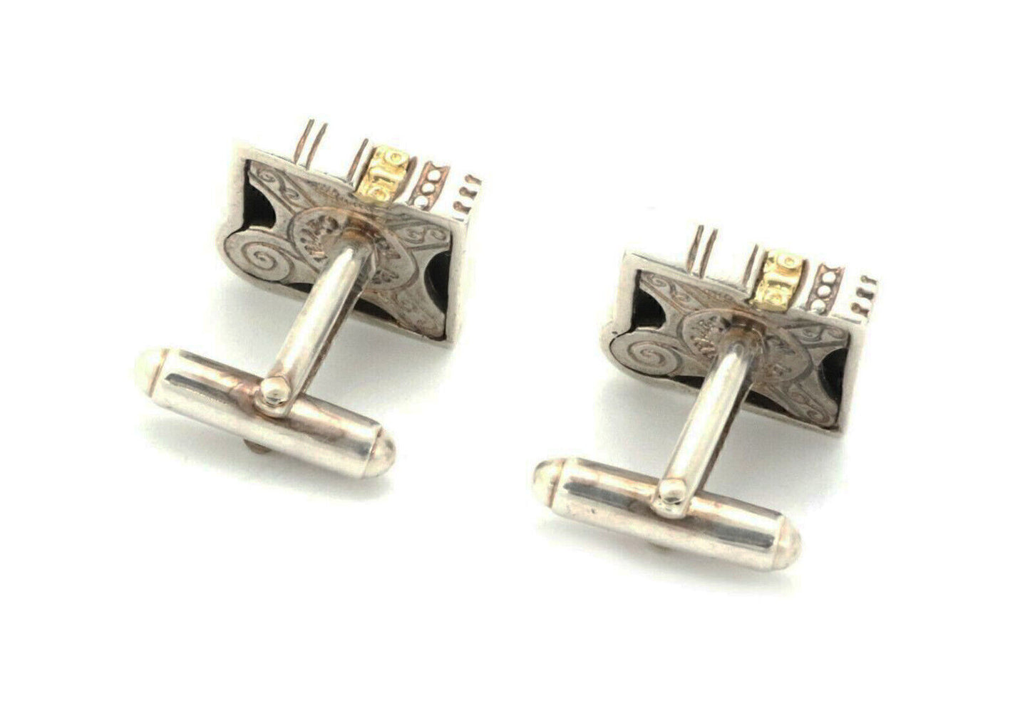 Lagos Caviar Sterling 18k Yellow Gold Fancy Design Square Top Stud Cufflinks