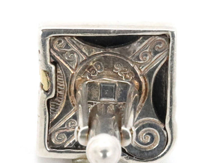 Lagos Caviar Sterling 18k Yellow Gold Fancy Design Square Top Stud Cufflinks