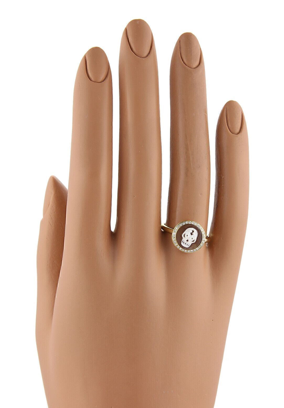 Ippolita Diamond Shell Cameo Skull 18k Yellow Gold Round Ring - Size 6.5