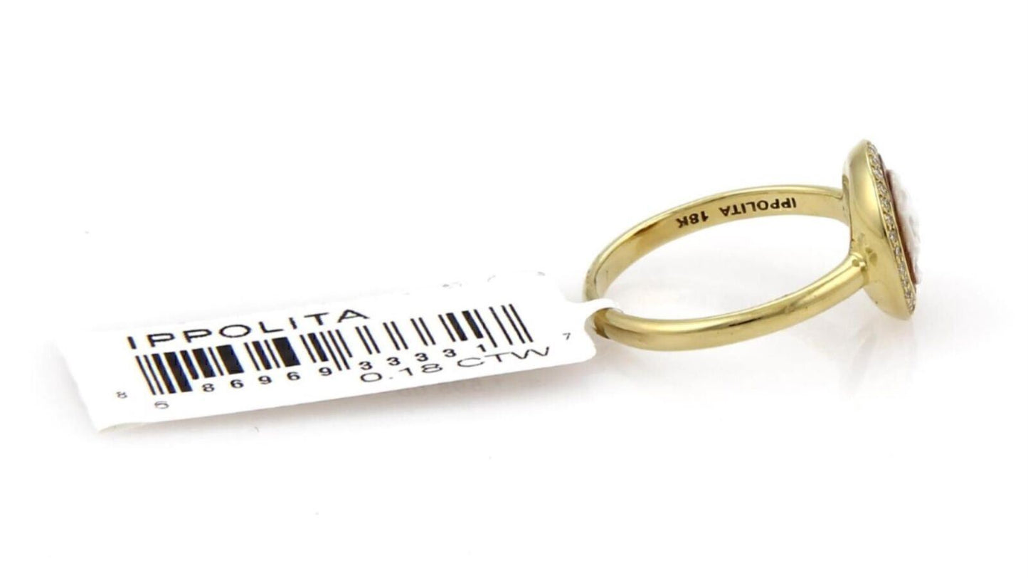 Ippolita Diamond Shell Cameo Skull 18k Yellow Gold Round Ring - Size 6.5