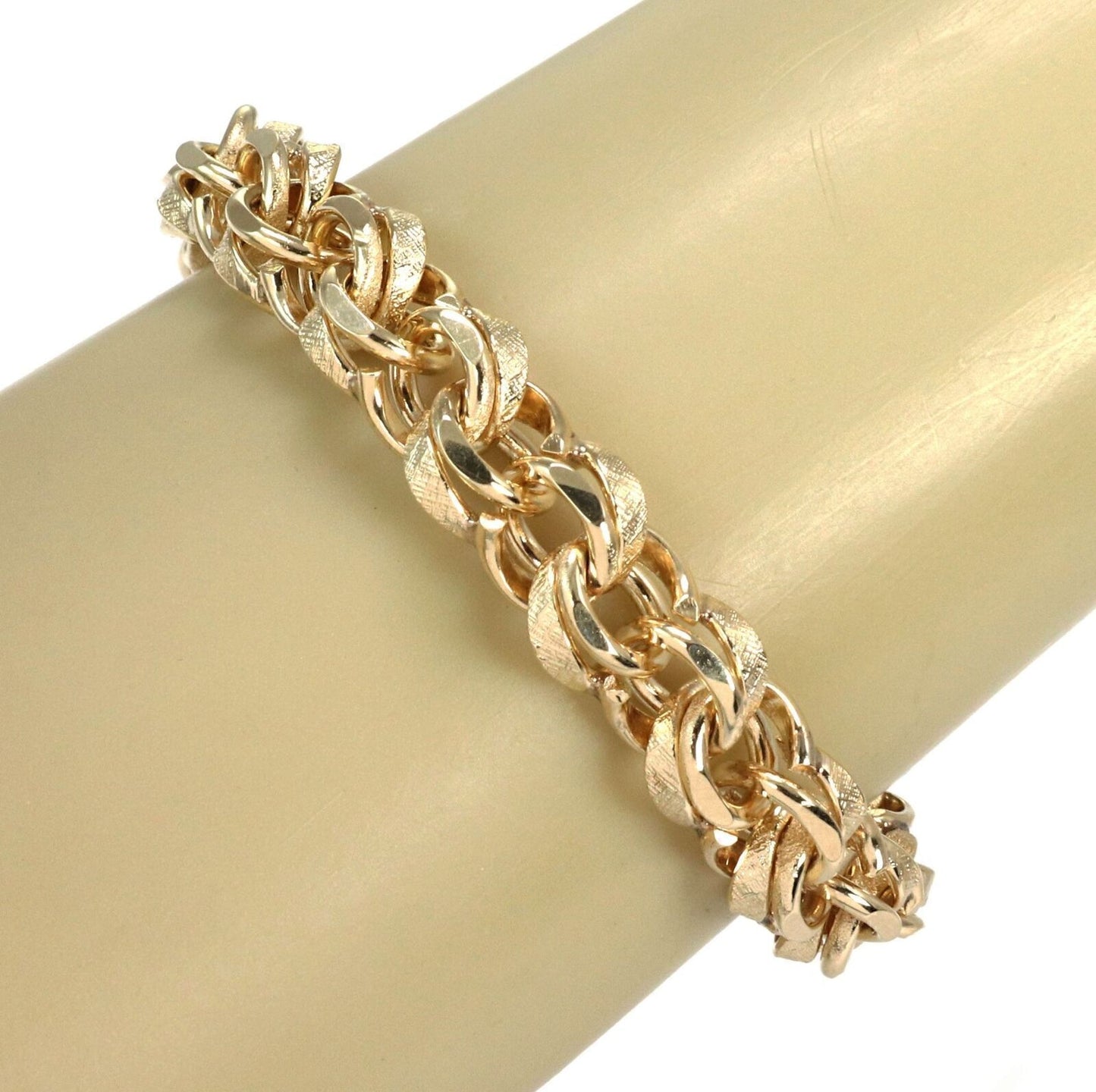 Double Ring 14k Yellow Gold Links Charm Bracelet 8" Long