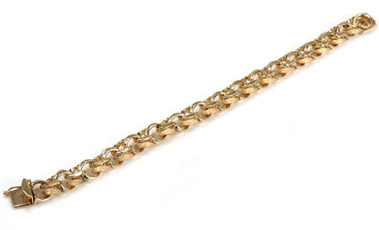 Double Ring 14k Yellow Gold Links Charm Bracelet 8" Long