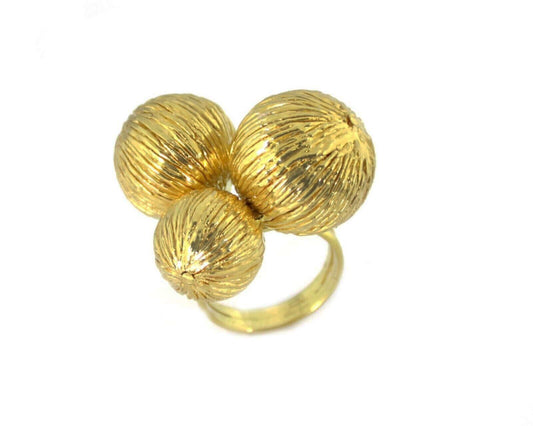 Giordana Castellan Italy 14k Yellow Gold Foil Design Triple Ball Ring - Size 7
