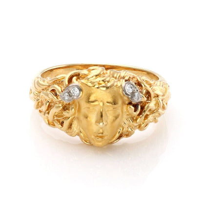 Carrera y Carrera Medusa Diamond 18k Gold Face Ring - Size 6