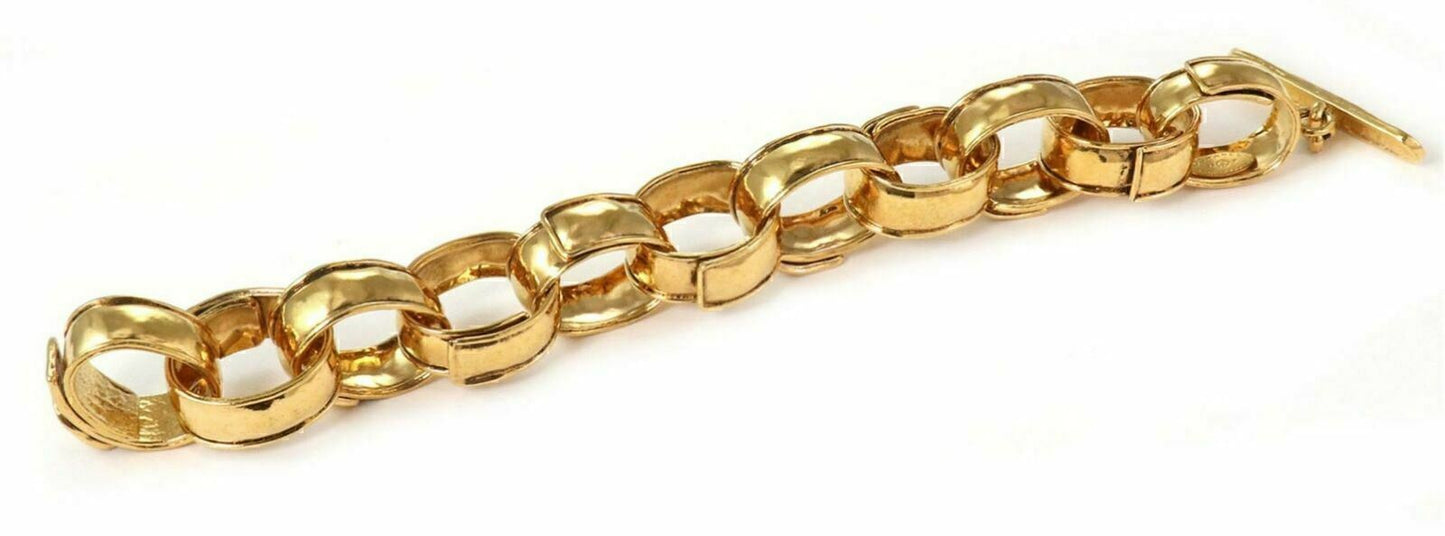 Chanel 92P Fashion Gold Plated Metal Large Hammered Oval Links Toggle Bracelet