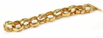Chanel 92P Fashion Gold Plated Metal Large Hammered Oval Links Toggle Bracelet