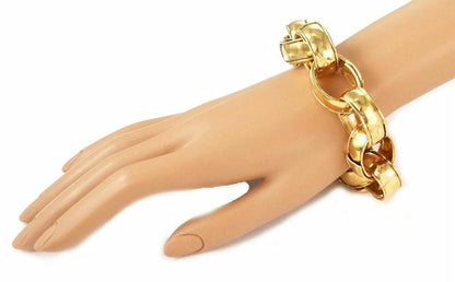 Chanel 92P Fashion Gold Plated Metal Large Hammered Oval Links Toggle Bracelet