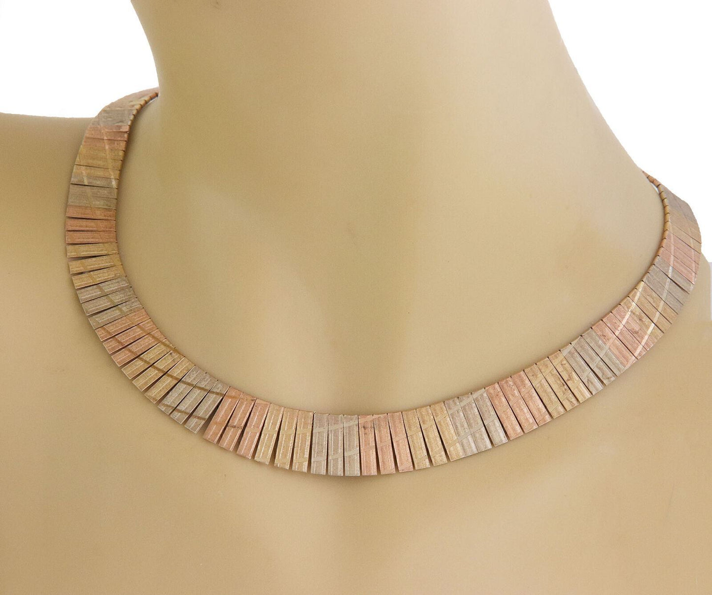 Cleopatra 14k Tri-Color Gold Graduated Collar Necklace