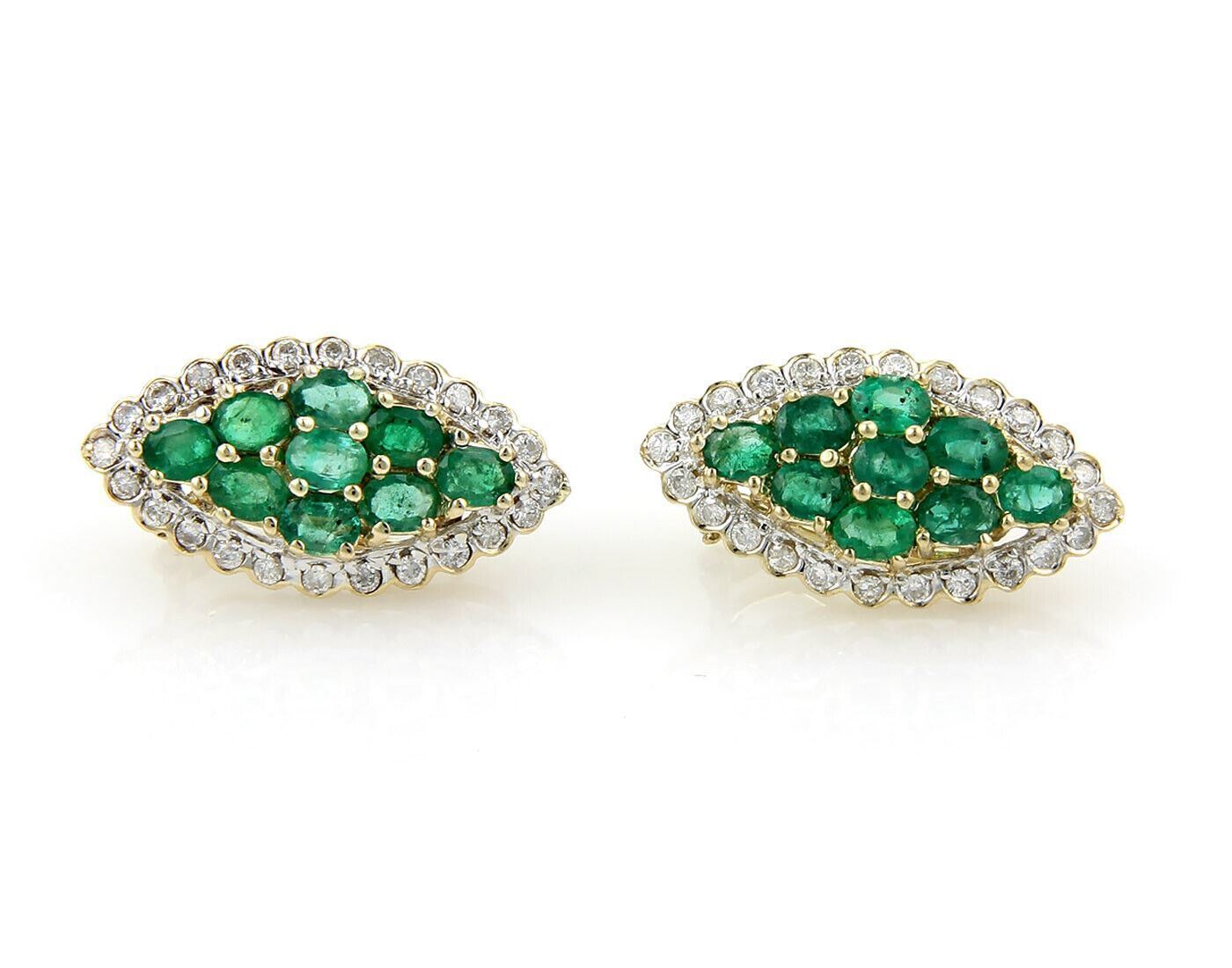 Emerald & Diamond 14K Yellow Gold Cluster Earrings