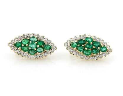 Emerald & Diamond 14K Yellow Gold Cluster Earrings