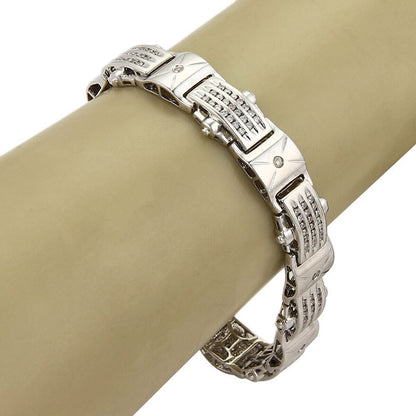 Channel Set Diamonds 14k White Gold Curved Link Bracelet