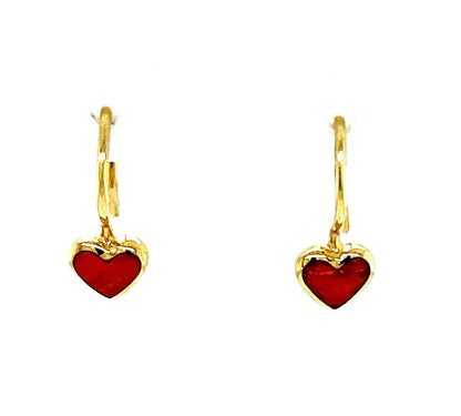 Kabana Red Spiny Oyster 14k Yellow Gold Mini Heart Hook Dangle Earrings