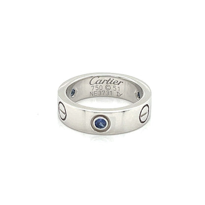 Cartier Love 18k White Gold Blue Sapphire Band Ring w/Paper - Size 5.5