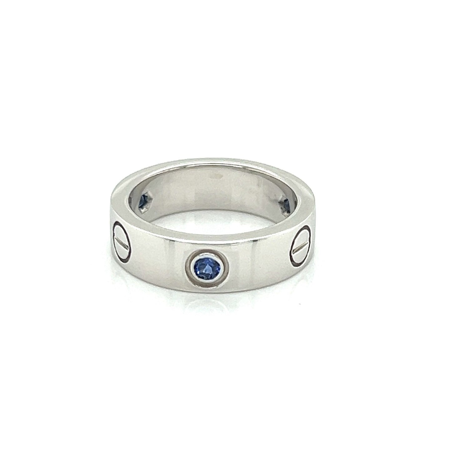 Cartier Love 18k White Gold Blue Sapphire Band Ring w/Paper - Size 5.5