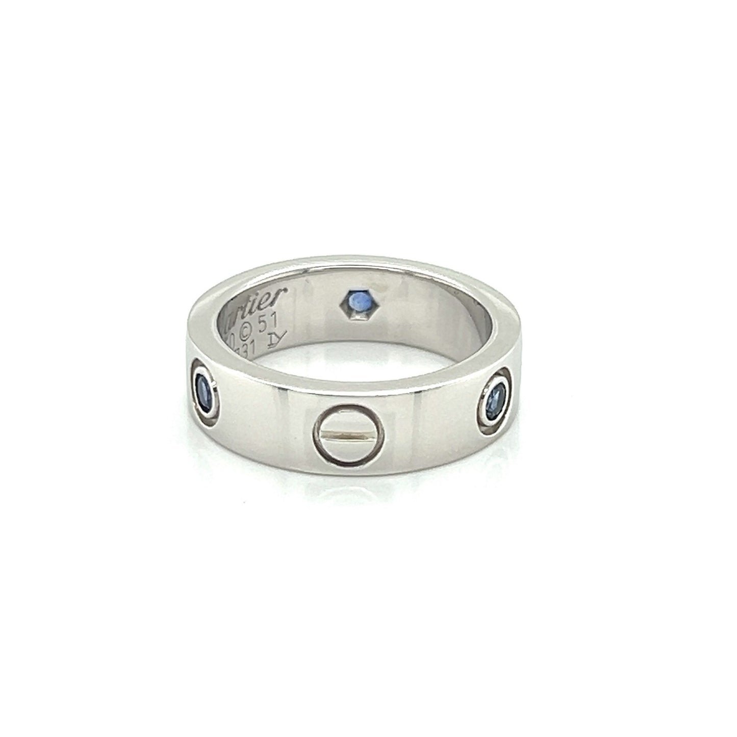 Cartier Love 18k White Gold Blue Sapphire Band Ring w/Paper - Size 5.5