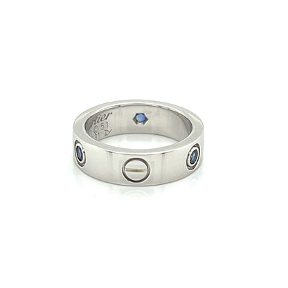 Cartier Love 18k White Gold Blue Sapphire Band Ring w/Paper - Size 5.5