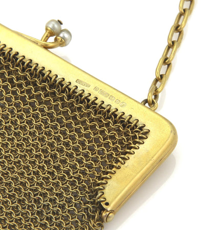 Victorian 9k Yellow Gold & Pearls Mesh Purse Bag Circa 1800s