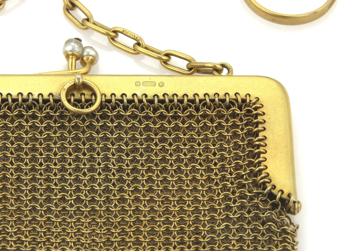 Victorian 9k Yellow Gold & Pearls Mesh Purse Bag Circa 1800s