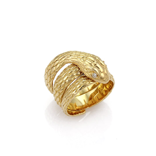 Diamond coiled snake 18k yellow gold ring