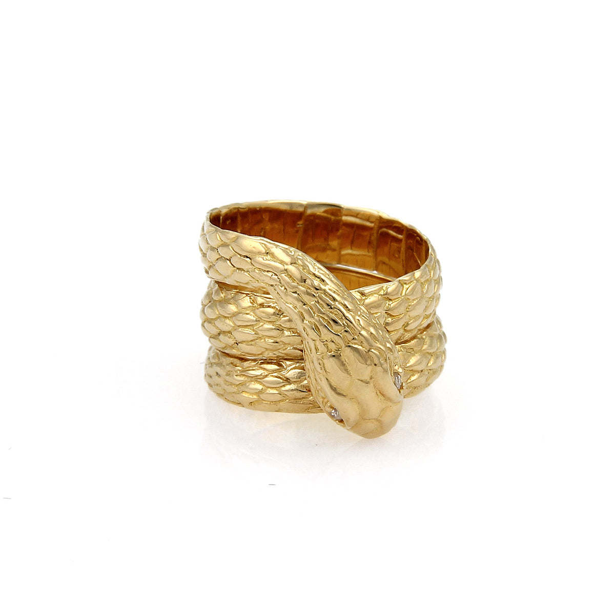 Diamond Coiled Snake 18k Yellow Gold Ring Size 6.5