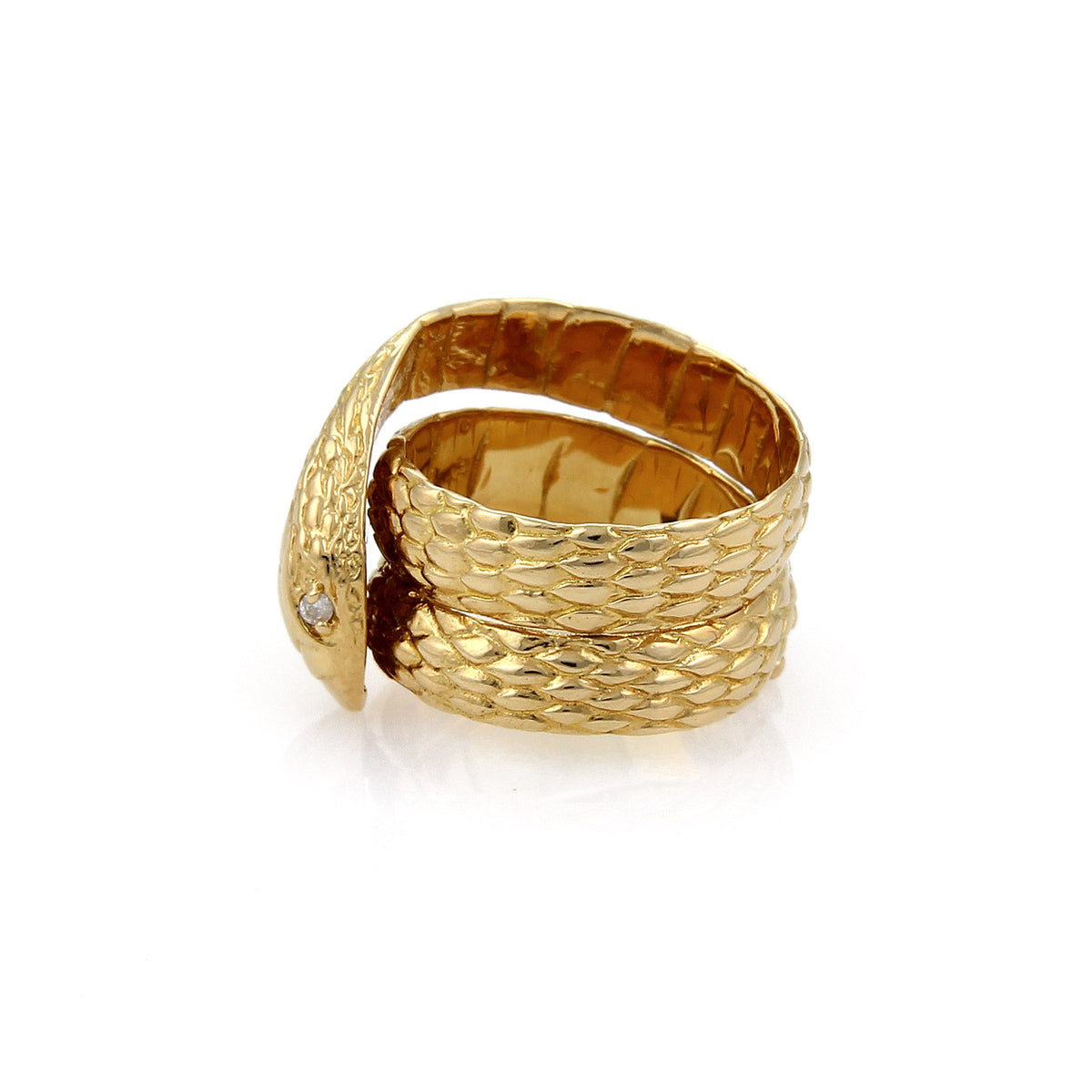 Diamond Coiled Snake 18k Yellow Gold Ring Size 6.5