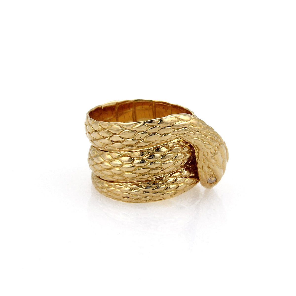 Diamond Coiled Snake 18k Yellow Gold Ring Size 6.5