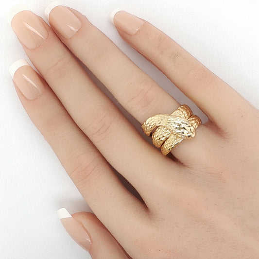 Diamond Coiled Snake 18k Yellow Gold Ring Size 6.5