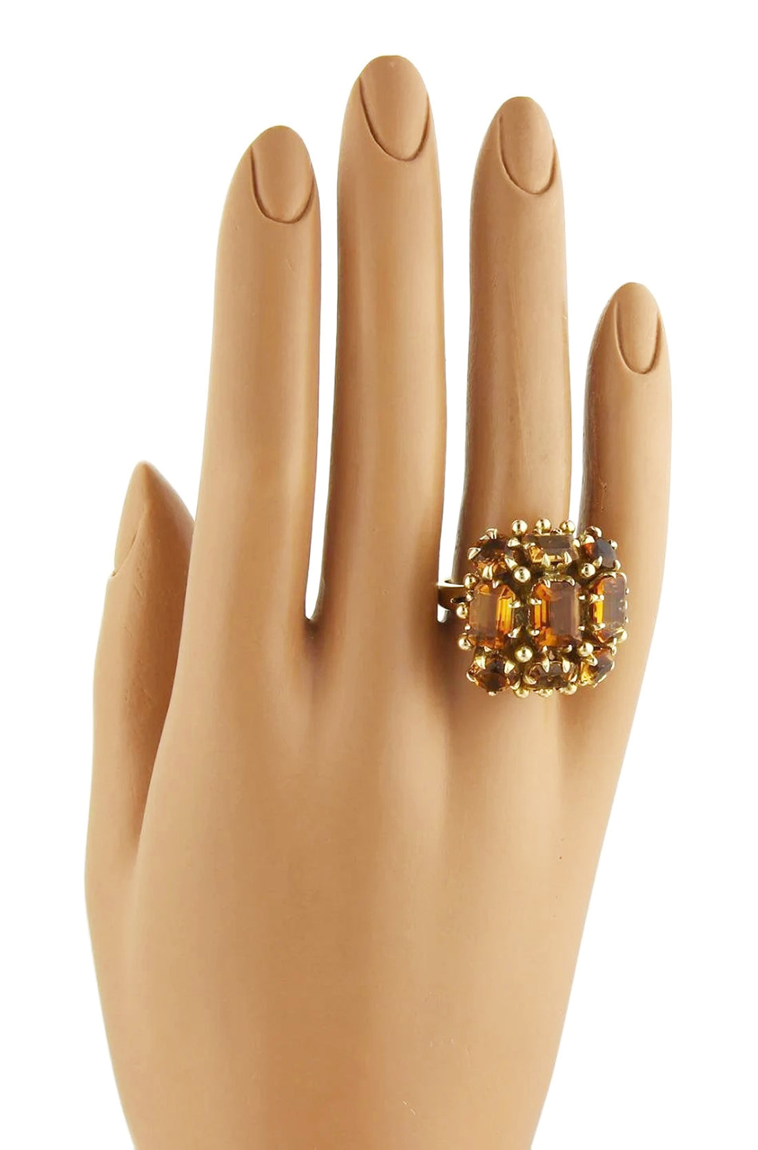 Square Citrine 14k Yellow Gold Cluster Ring